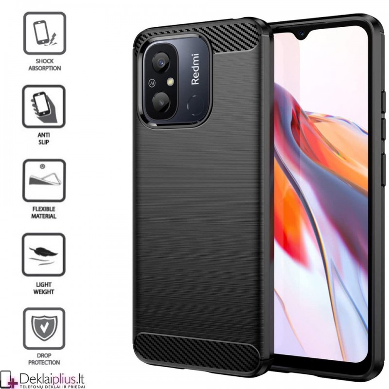 Carbon guminis dėklas - juodas (Xiaomi Redmi 12C/11A/Poco C55) Carbon guminis dėklas - juodas (Xiaomi Redmi 12C/11A/Poco C55)